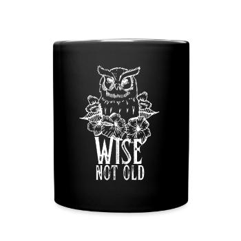 Vintage Owl and Roses Wise Not Old - Full Colour Mug - black - Front