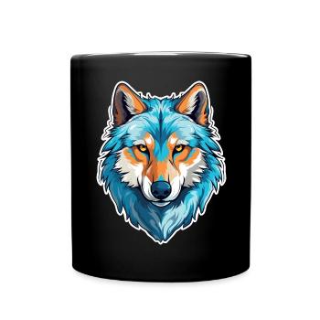 Wolf Kostüm blauer Wolfskopf Werwolf und - Tasse einfarbig - Schwarz - Vorne