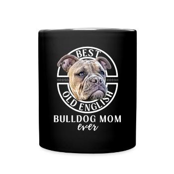 Bulldogge - Bulldog MOM - Bulldoggen Mama - Tasse einfarbig - Schwarz - Vorne
