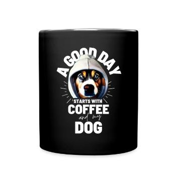 EIN GUTER TAG BEGINNT ... HUND Hunde Kaffee - Tasse einfarbig - Schwarz - Vorne