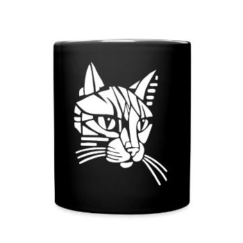 Chat tribal blanc - Mug uni - noir - Devant
