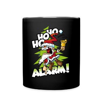 Verrückter Weihnachtsmann mit Glocke - Tasse einfarbig - Schwarz - Vorne