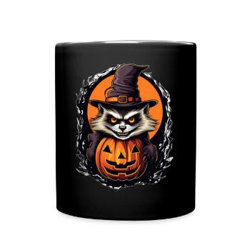 Spooky Halloween Cat with Witch Hat - Full Colour Mug - black - Front