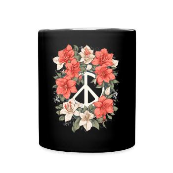 Friedenszeichen mit Blumen - Tasse einfarbig - Schwarz - Vorne