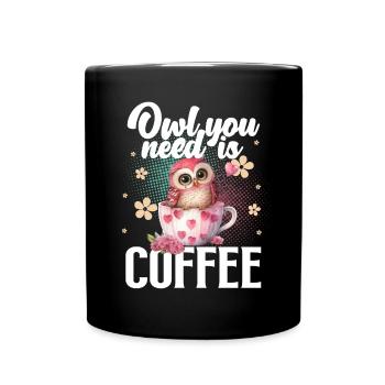 Eule Kaffee - Tasse einfarbig - Schwarz - Vorne