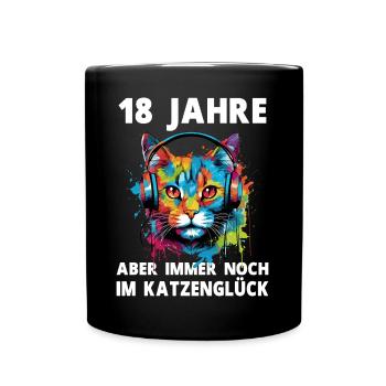 Katze 18 Geburtstag Katzenliebhaber Katzen Spruch - Tasse einfarbig - Schwarz - Vorne
