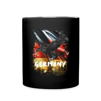 Deutscher Adler mit Deutschland Flagge - Tasse einfarbig - Schwarz - Vorne