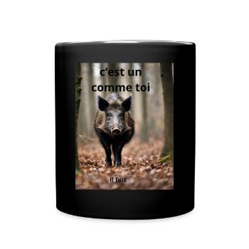 sanglier et chasseur - Mug uni - noir - Devant