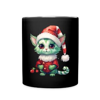 Katze Weihnachten Weihnachtselfe Geschenke Mütze - Tasse einfarbig - Schwarz - Vorne