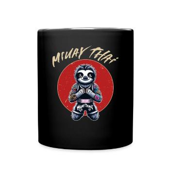 Muay Thai und Thaiboxen Faultier - Tasse einfarbig - Schwarz - Vorne