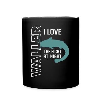 Waller fischen Nachtangeln Angler und Anglerin - Tasse einfarbig - Schwarz - Vorne