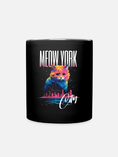 New York City Katze Meow Stadt Skyline Amerika USA - Tasse einfarbig - Schwarz