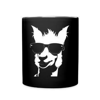 Lustiges Alpaka mit Sonnenbrille Coole Alpakas - Tasse einfarbig - Schwarz - Vorne