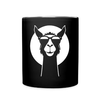 Lustiges Alpaka mit Sonnenbrille Coole Alpakas - Tasse einfarbig - Schwarz - Vorne