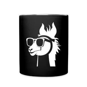 Funny Llama Wearing Sunglasses Cool Llamas - Full Colour Mug - black - Front