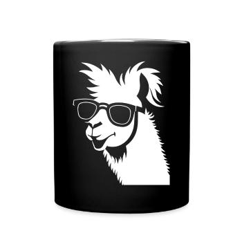 Lustiges Lama mit Sonnenbrille Coole Lamas - Tasse einfarbig - Schwarz - Vorne