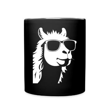 Lustiges Lama mit Sonnenbrille Coole Lamas - Tasse einfarbig - Schwarz - Vorne