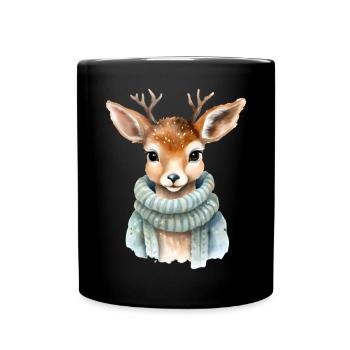 Fawn in winter coat - Full Colour Mug - black - Front