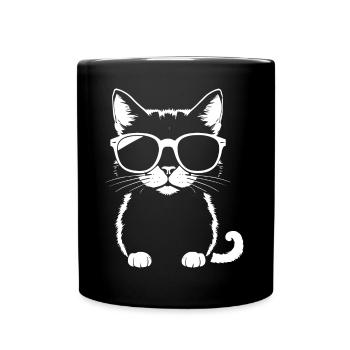 Drôle de chat avec des lunettes de soleil Chaton Sunglas Cats - Mug uni - noir - Devant