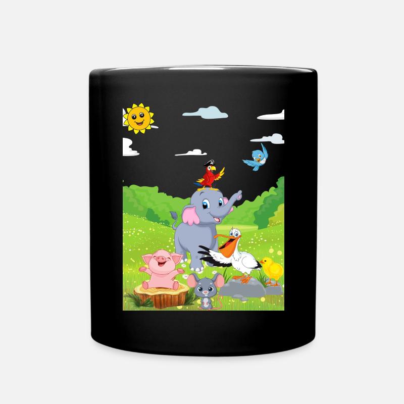 Whimsical Animal Parade in Vibrant Pastels - Full Colour Mug - black