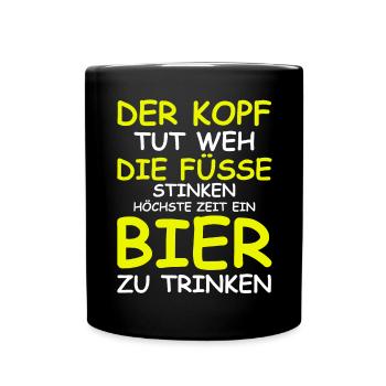 Höchste Zeit ein Bier zu trinken | Party, grillen - Tasse einfarbig - Schwarz - Vorne