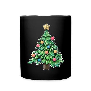 Festive Christmas Tree with Colourful Ornaments - Full Colour Mug - black - Front