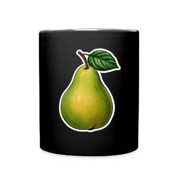 Birne mit Blatt - Tasse einfarbig - Schwarz - Vorne