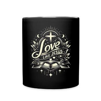 Liebe wie Jesus Bibel Kreuz - Tasse einfarbig - Schwarz - Vorne