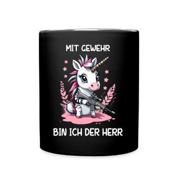 Unicorn with hunting rifle - Full Colour Mug - black - Front