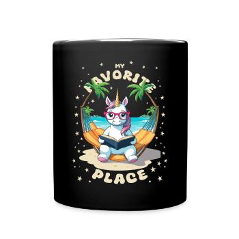 Licorne avec livre - Mug uni - noir - Devant
