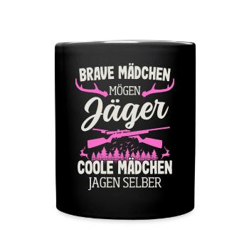 Jäger Mädchen Jagen Selber Hirsch Jagd Jägerin - Tasse einfarbig - Schwarz - Vorne