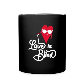Blind Heart with Glasses and Love Slogan - Full Colour Mug - black - Front