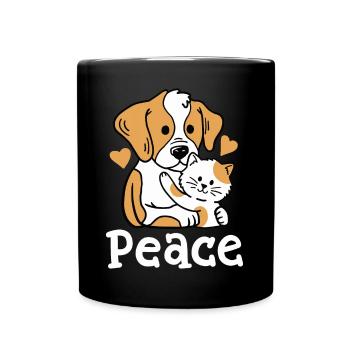 Katze und Hund - Tasse einfarbig - Schwarz - Vorne