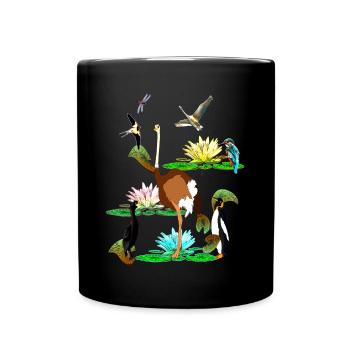 the colourful world of birds, water lilies, dragonflies - Full Colour Mug - black - Front