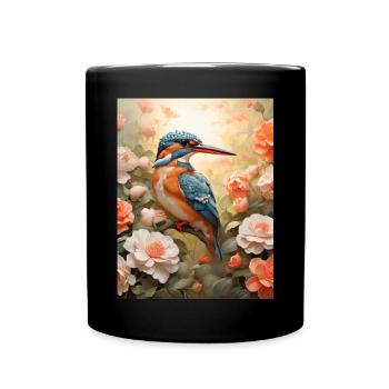 Kingfisher in a sea of flowers - Full Colour Mug - black - Front
