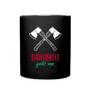 Sicherheit geht vor - Tasse einfarbig - Schwarz - Vorne