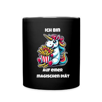 Einhorn Pommes Spaß - Tasse einfarbig - Schwarz - Vorne