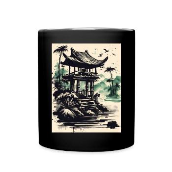 Tintenpavillon am Wasser - Tasse einfarbig - Schwarz - Vorne
