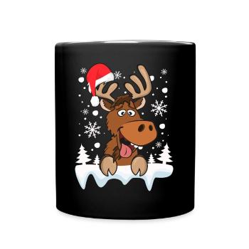 Cool Reindeer Christmas Hat Snow Christmas - Full Colour Mug - black - Front