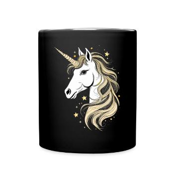 Magisches Einhorn in schwarz, weiß und gold - Tasse einfarbig - Schwarz - Vorne