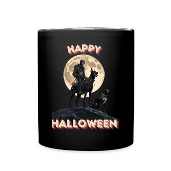Happy Halloween - Skelett mit gruseligen Hunden - Tasse einfarbig - Schwarz - Vorne