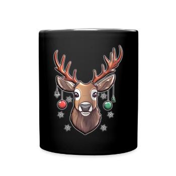 Christmas Hirsch mit Schmuck & Schneeflocken - Tasse einfarbig - Schwarz - Vorne