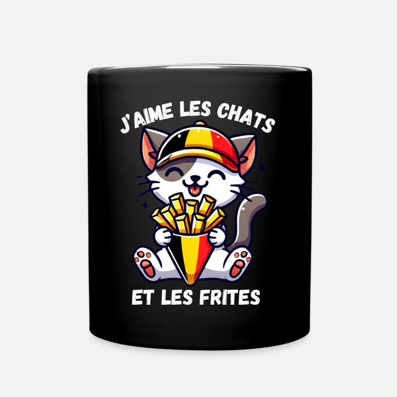 Ich mag Katzen und Pommes - Tasse einfarbig - Schwarz