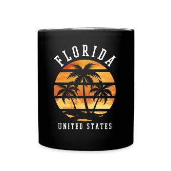 Florida USA Miami America Summer Palm Trees Beach - Full Colour Mug - black - Front