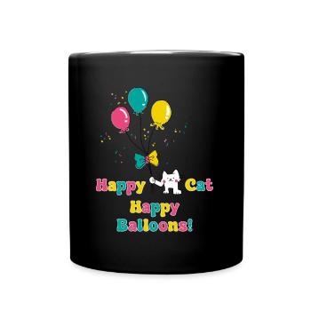 Happy Cat Happy Baloons - Full Colour Mug - black - Front