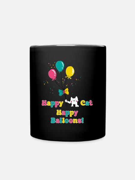 Happy Cat Happy Baloons - Full Colour Mug - black
