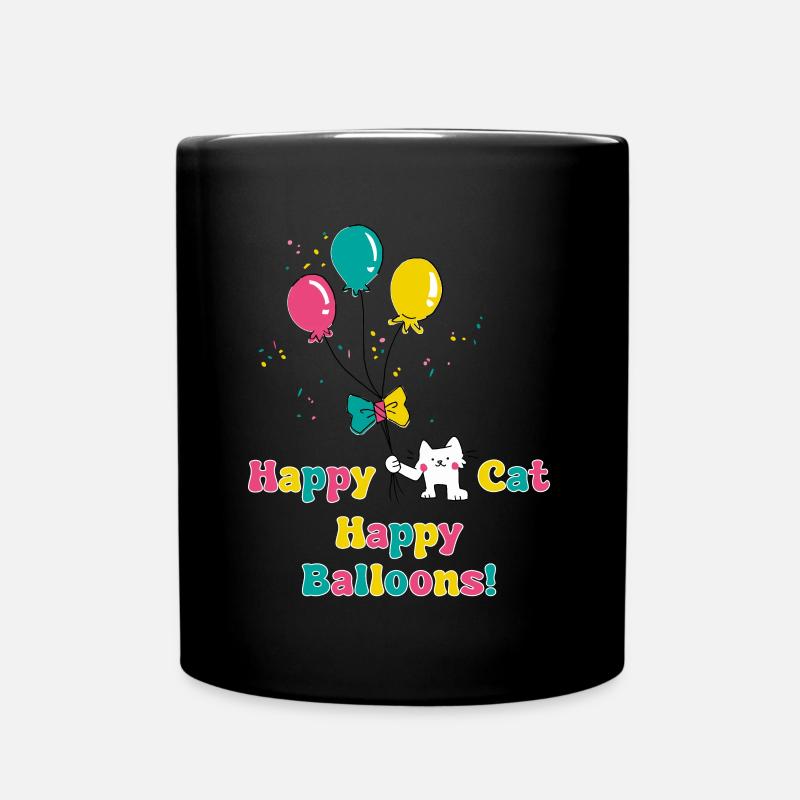 Happy Cat Happy Baloons - Full Colour Mug - black
