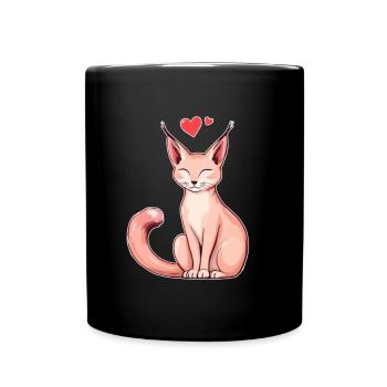 Rosige Katze mit Herz – Liebevoll & Verspielt - Tasse einfarbig - Schwarz - Vorne