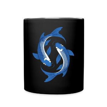 Blue Koi Circle Art - Full Colour Mug - black - Front