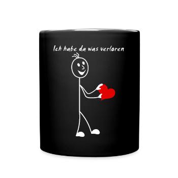 Strichmännchen Ich habe da was verloren rotes Herz - Tasse einfarbig - Schwarz - Vorne